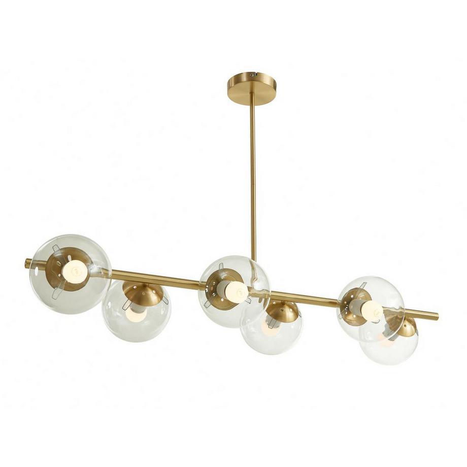 Vente-unique Lustre en laiton brossé - 6 globes en verre - L. 98 cm - Doré - YUKON  