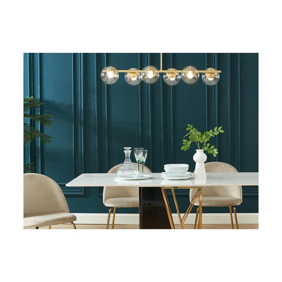Lustre en laiton brossé - 6 globes en verre - L. 98 cm - Doré - YUKON