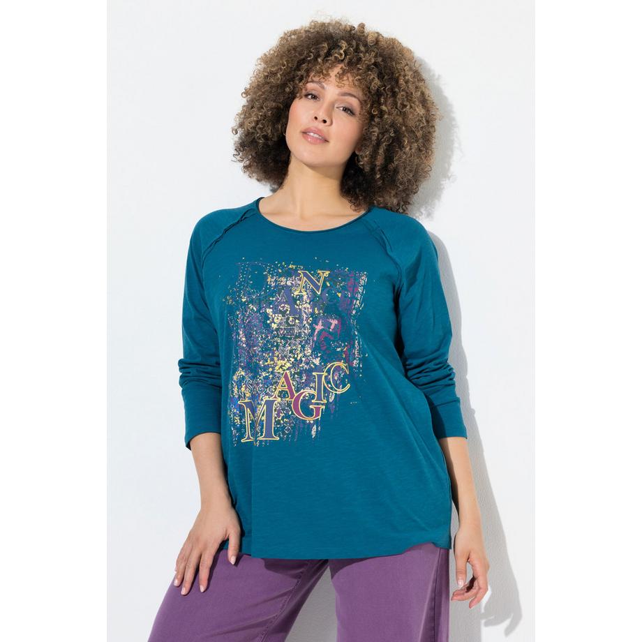 Ulla Popken Shirt Motivdruck A-Linie Rundhals Langarm  