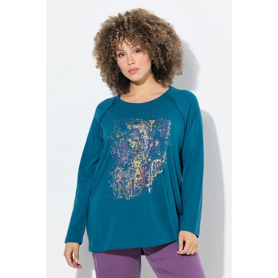 Ulla Popken Shirt Motivdruck A-Linie Rundhals Langarm  