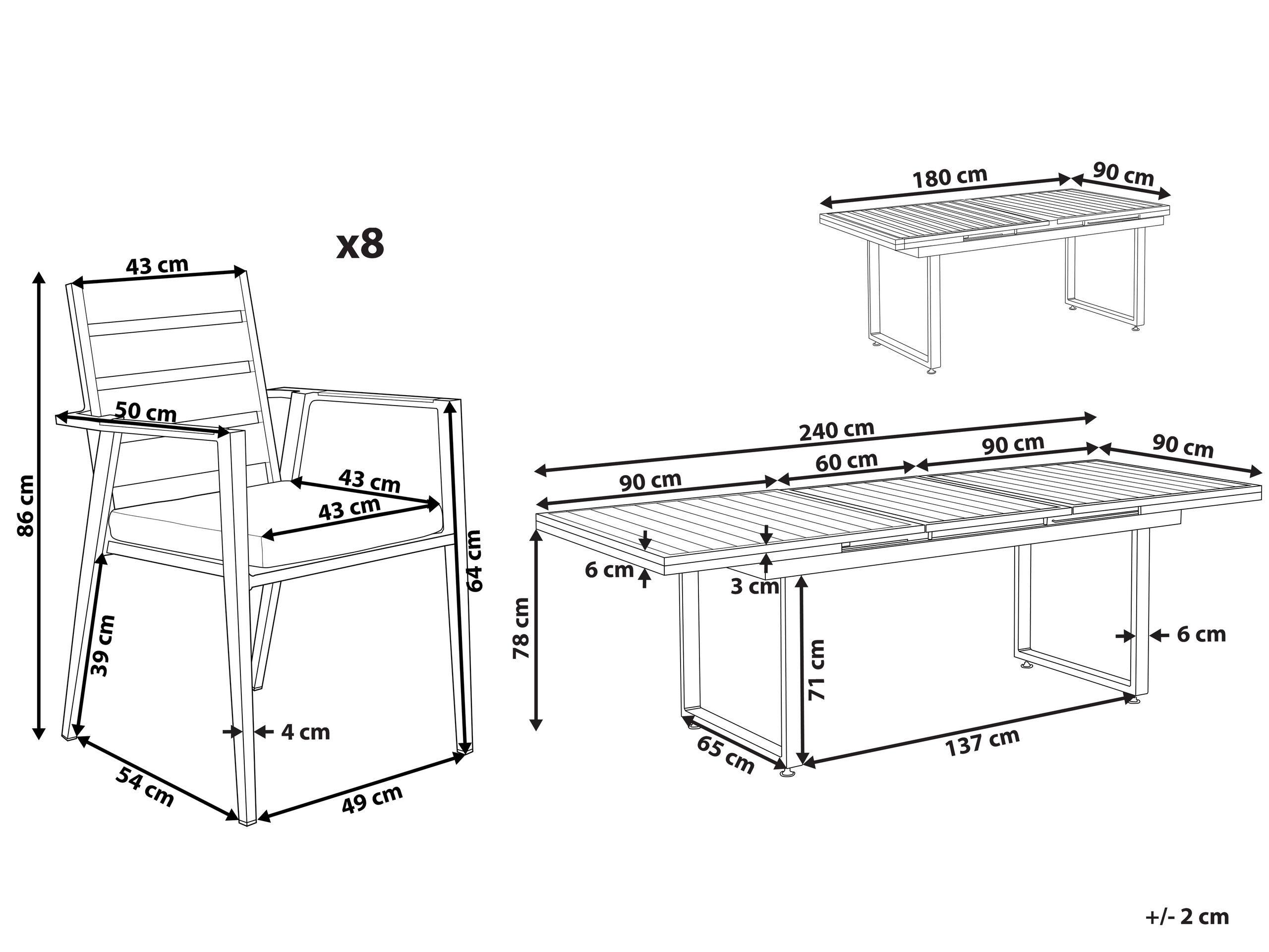 Beliani Ensemble de salle à manger de jardin pour 8 personnes en Aluminium Moderne VALCANETTO/TAVIANO  