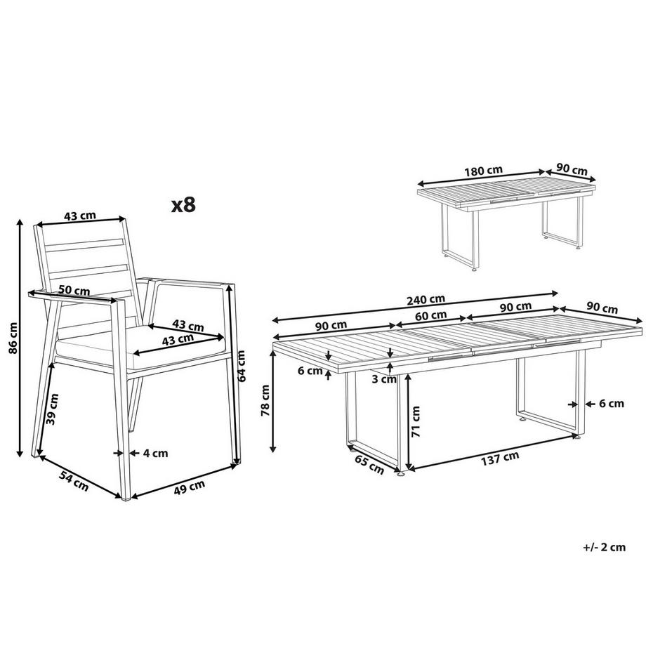 Beliani Garten-Essgruppe für 8 Personen aus Aluminium Modern VALCANETTO/TAVIANO  
