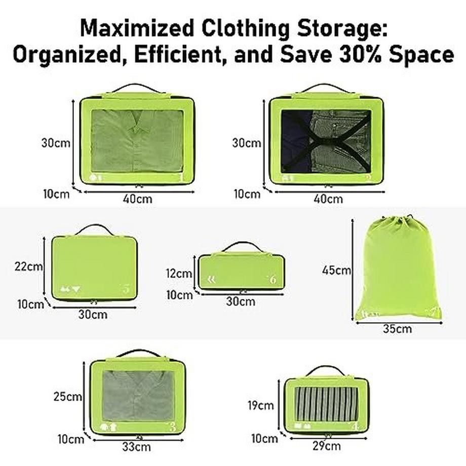 Only-bags.store 7-teiliges Koffer-Organisator-Set mit Packwürfeln und Schuhsack  