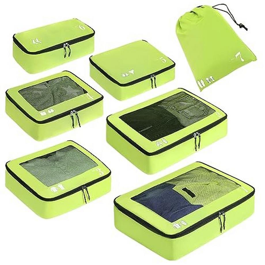 Organisateur de valise, cubes d'emballage, 7-piece Suitcase Organiser Set, Packing Cube, Pet Recycled Packing Bags for Suitcases, Suitcase Organiser for Backpack, Shoe Bag, Clothes Bags for Suitcases