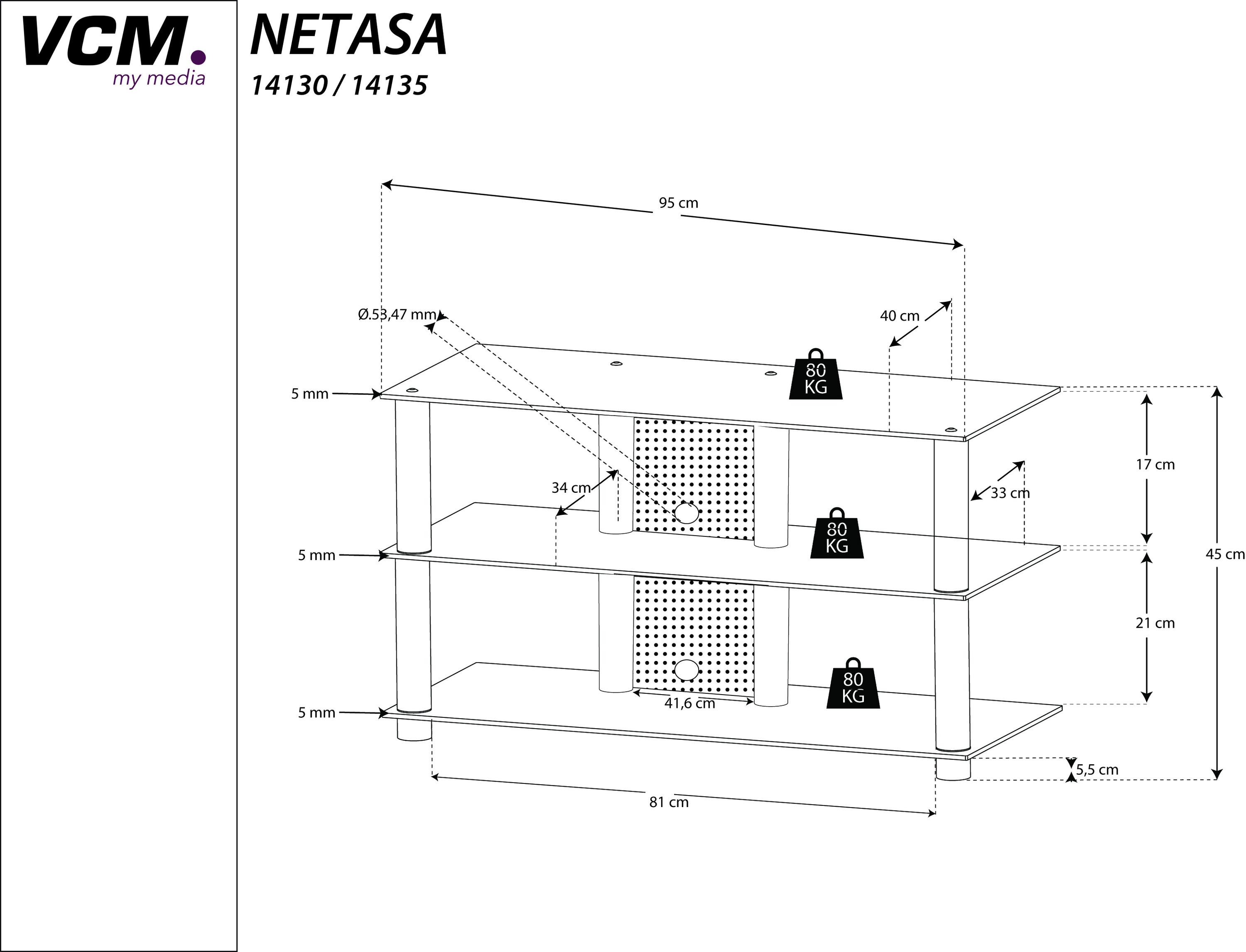VCM TV Möbel | Lowboard | Kabelführung | Maße H. 45 x B. 95 x T. 40 cm | Fernseh Möbel - Netasa  