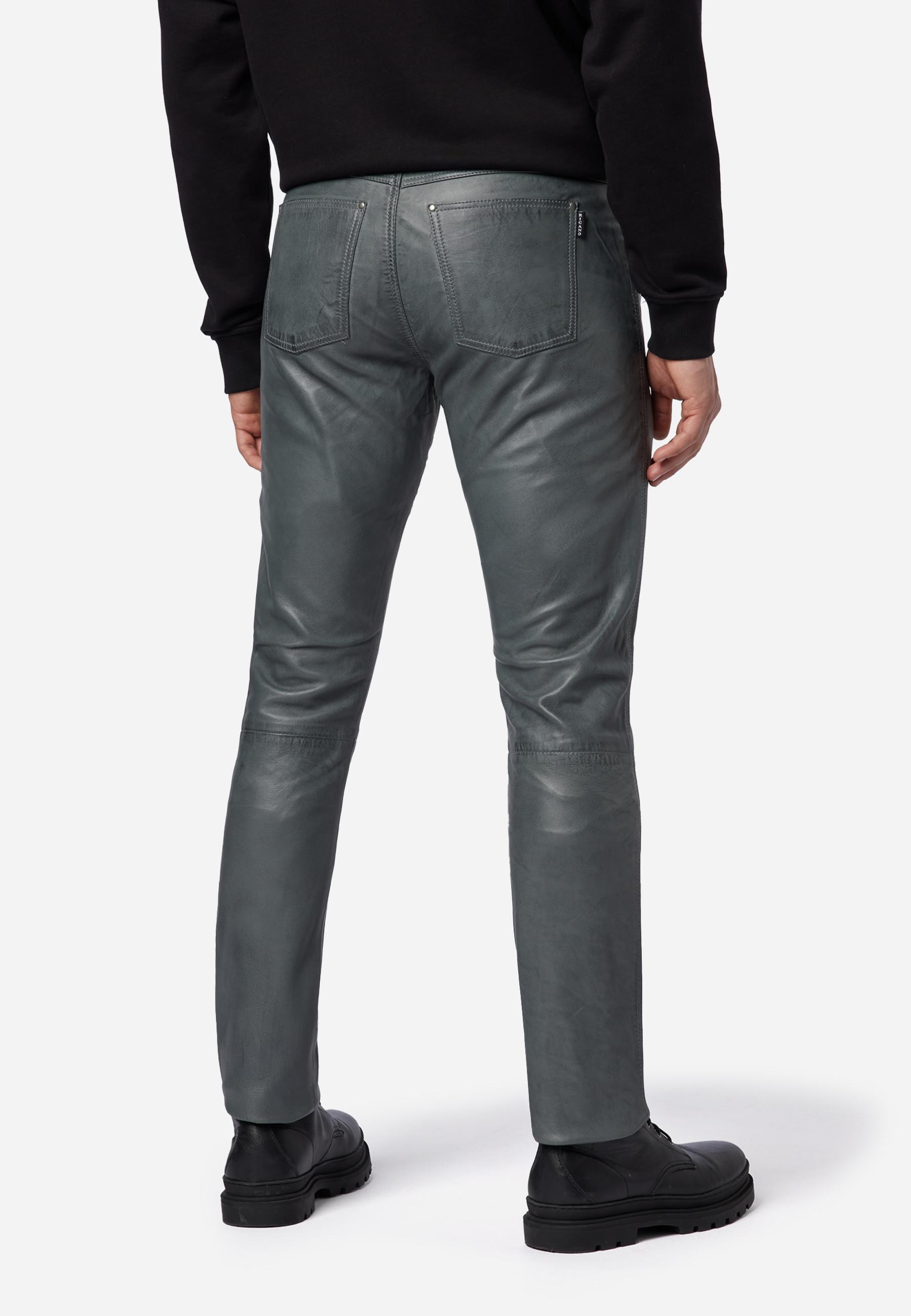 RICANO  Pantaloni in pelle da uomo Slim Fit, pantaloni in pelle 5 tasche in pelle di agnello - Slim Fit 