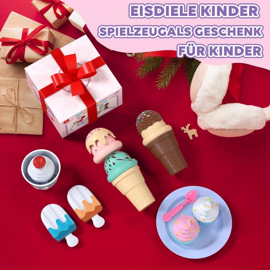 Activity-board  Eisspielzeug für Kinder, Kindereisladen mit Desserts und Früchten, Kindereisdiele mit Eisportionierern, Kinderküchenzubehör, Rollenspiel 