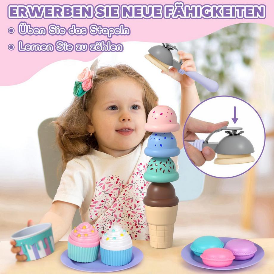 Activity-board  Eisspielzeug für Kinder, Kindereisladen mit Desserts und Früchten, Kindereisdiele mit Eisportionierern, Kinderküchenzubehör, Rollenspiel 