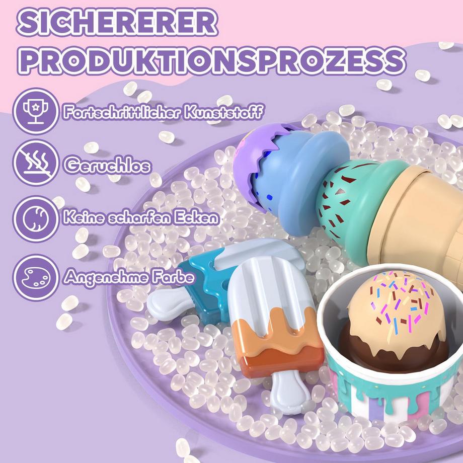Activity-board  Eisspielzeug für Kinder, Kindereisladen mit Desserts und Früchten, Kindereisdiele mit Eisportionierern, Kinderküchenzubehör, Rollenspiel 