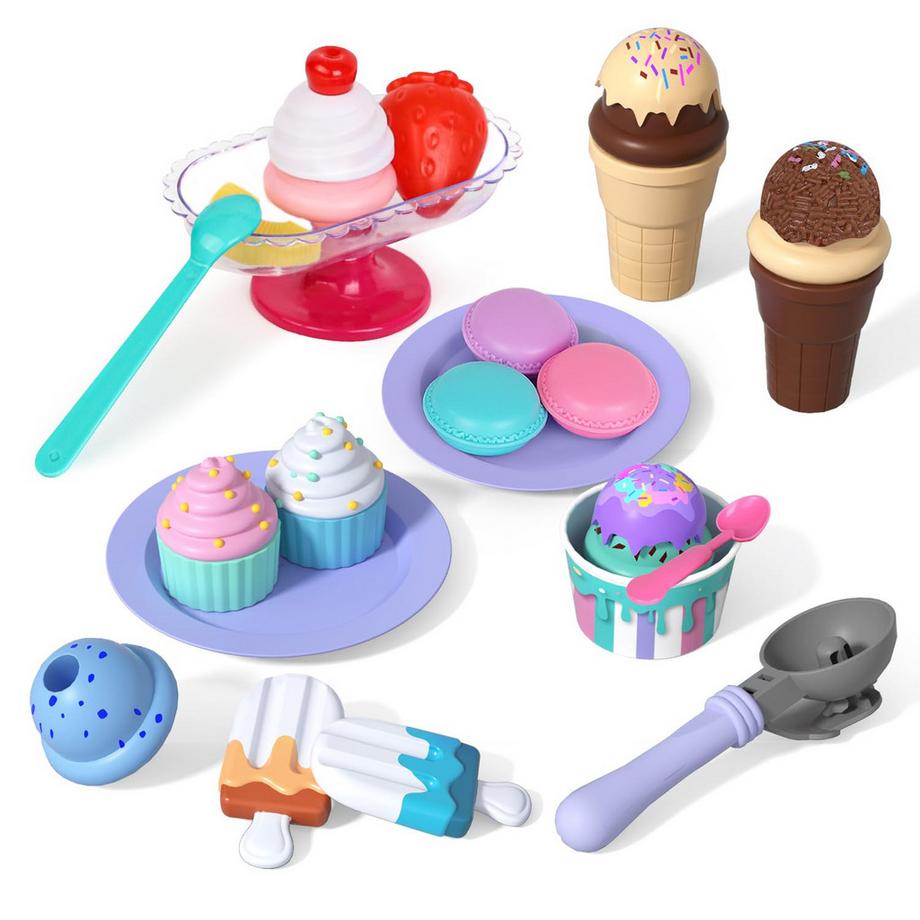 Eisspielzeug für Kinder, Kindereisladen mit Desserts und Früchten, Kindereisdiele mit Eisportionierern, Kinderküchenzubehör, Rollenspiel