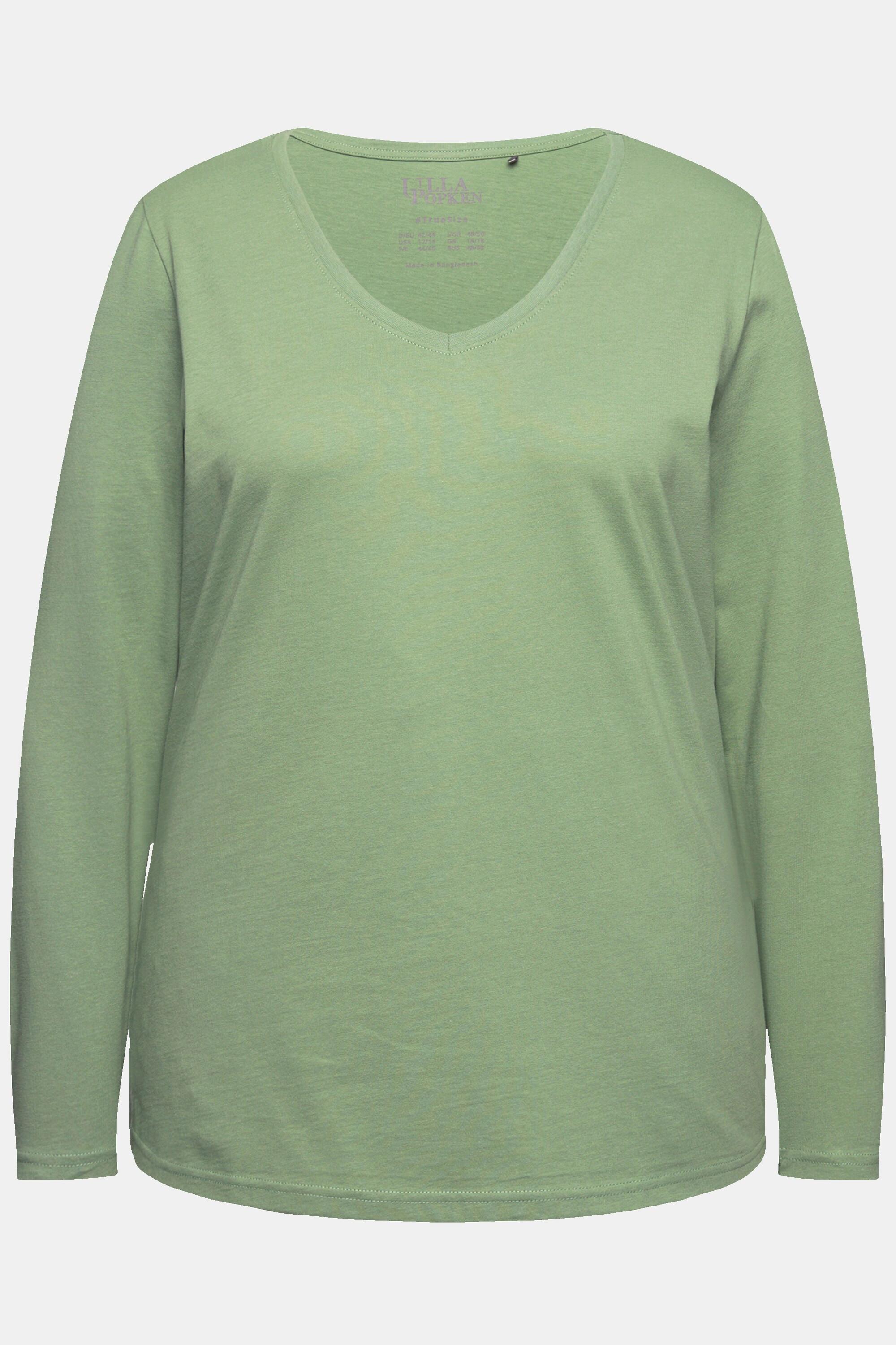 Ulla Popken  Shirt, Slim, V-Ausschnitt, Langarm 