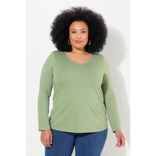 Ulla Popken  Shirt, Slim, V-Ausschnitt, Langarm 