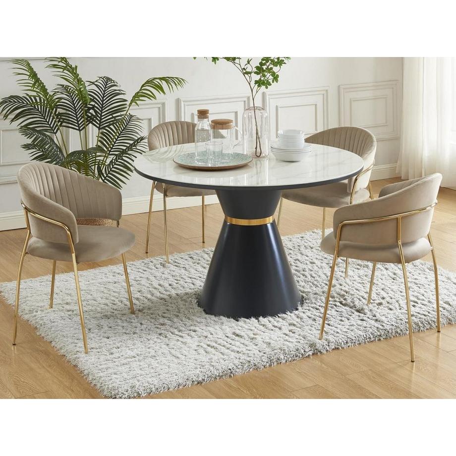 PASCAL MORABITO Stuhl 6er-Set - Samt & Metall goldfarben - Beige - MADOLIA von Pascal MORABITO  