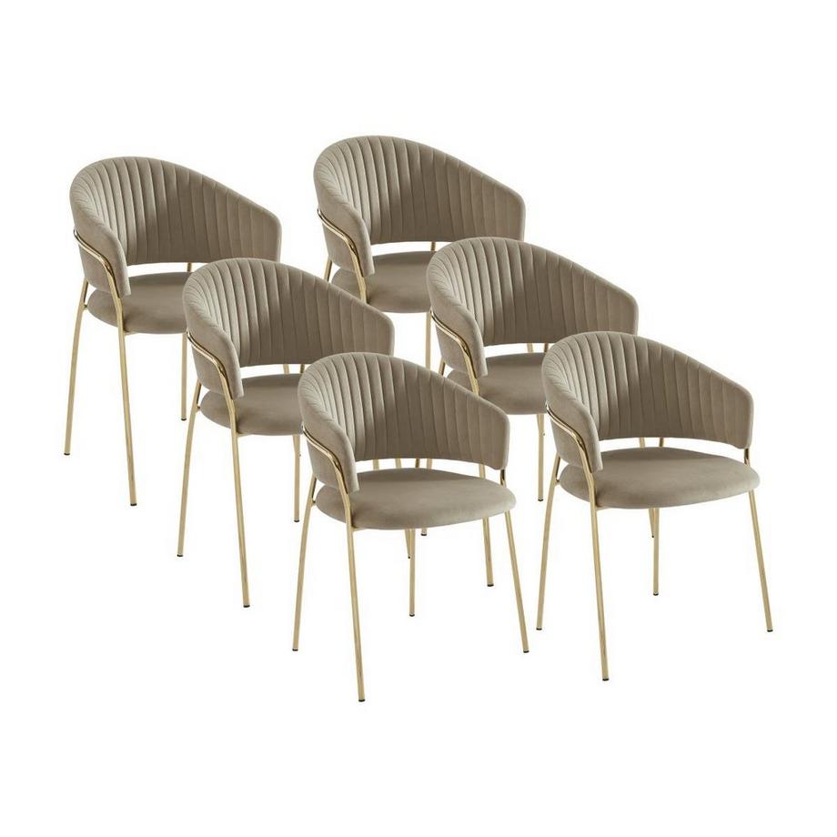 Lot de 6 chaises en velours et métal doré - Beige - MADOLIA de Pascal MORABITO
