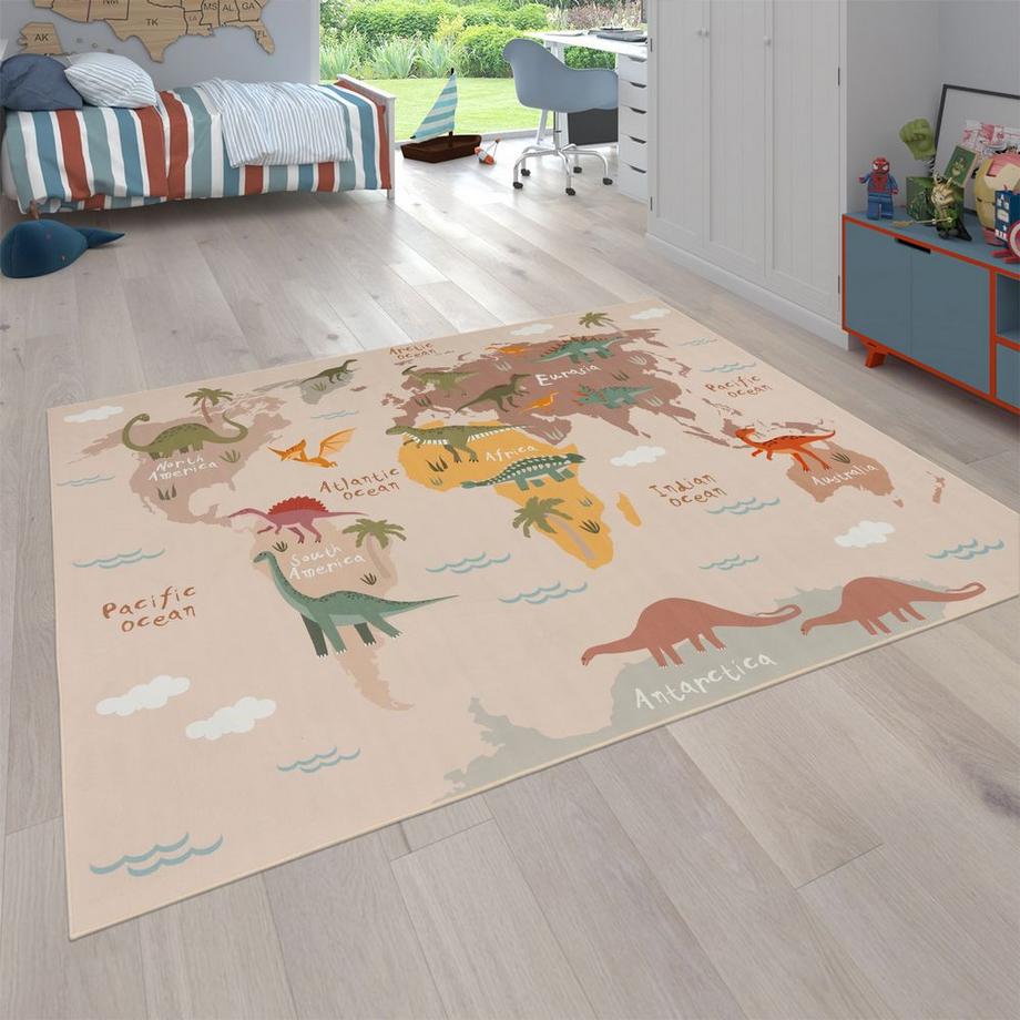 Paco Home Tapis pour enfants chambre dinosaure monde non-slip  
