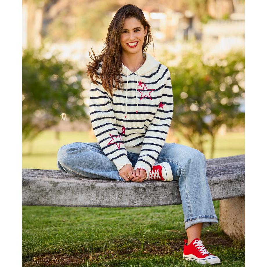 Joe Browns Gestreifter Strick Hoodie mit Stickerei  
