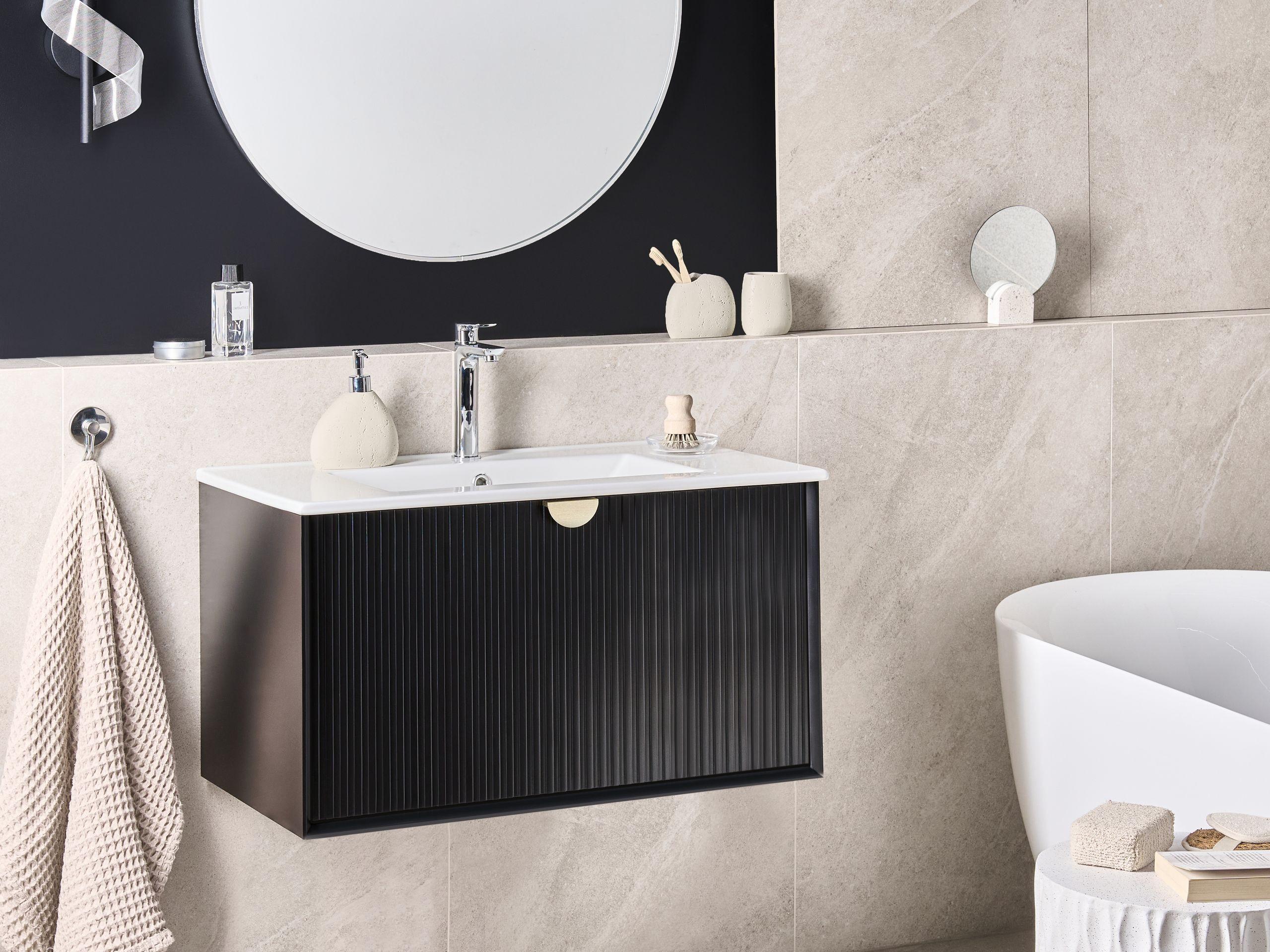 Beliani Wandmontierter Waschtischunterschrank mit Waschbecken aus MDF-Platte Modern BONAIRE  