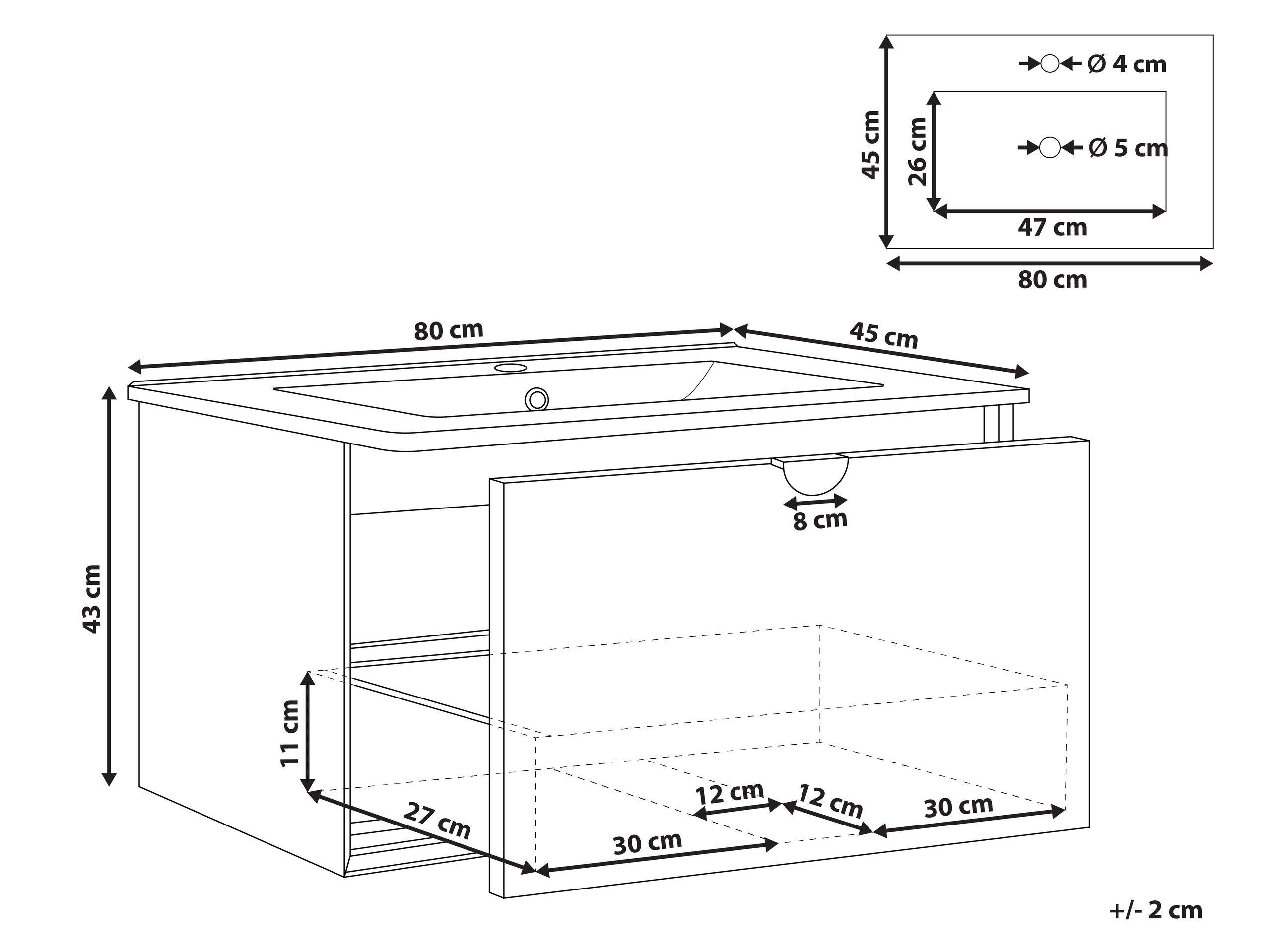 Beliani Wandmontierter Waschtischunterschrank mit Waschbecken aus MDF-Platte Modern BONAIRE  