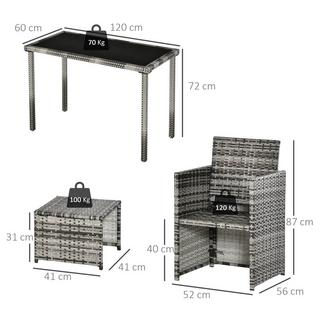 Northio Groupe De Sièges En Polyrotin Pour 4 Personnes, Groupe De Salle À Manger, Salon De Jardin Avec Coussins, Gris  