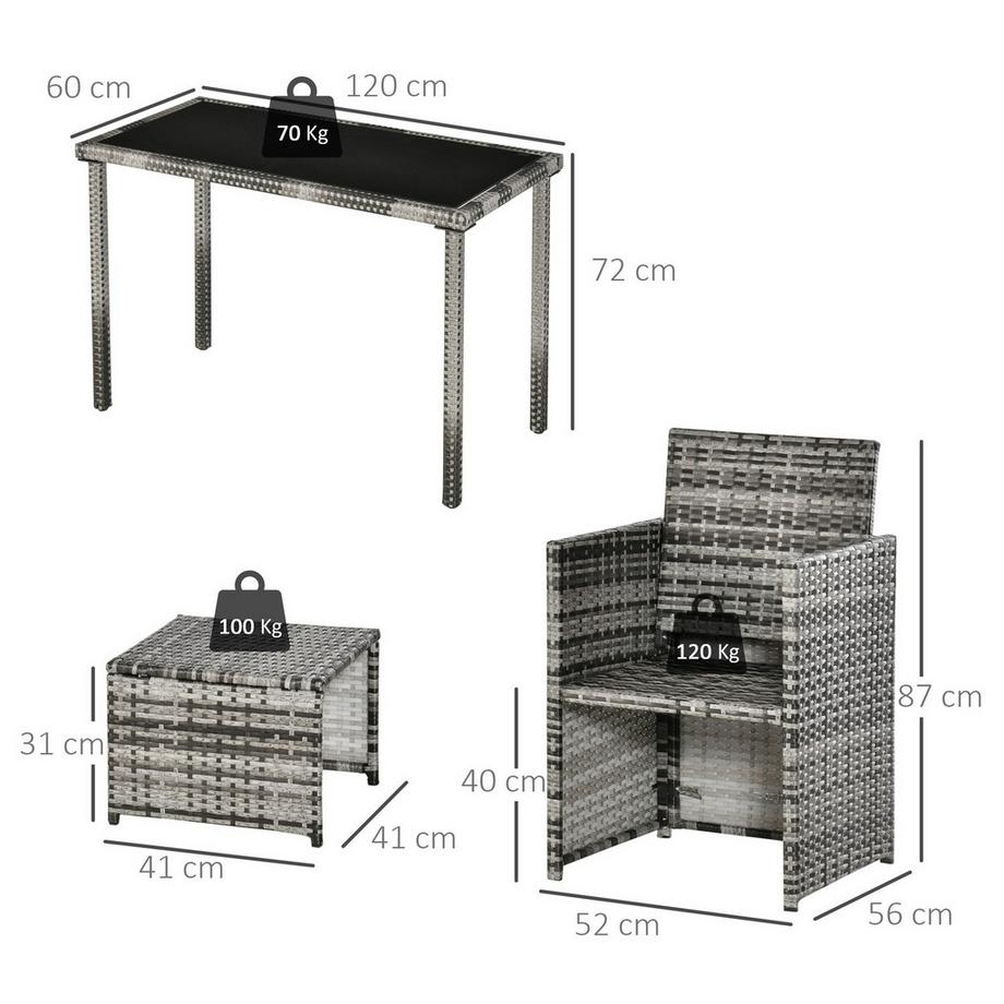 Northio Polyrattan Sitzgruppe Für 4 Personen Essgruppe Gartenset Garnitur Mit Kissen, Grau  