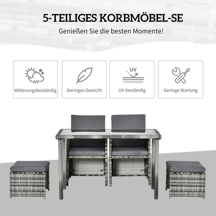 Northio Polyrattan Sitzgruppe Für 4 Personen Essgruppe Gartenset Garnitur Mit Kissen, Grau  