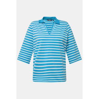 Ulla Popken  Maglia polo con righe, scollo a V e maniche a 3/4 