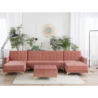 Beliani U-förmiges Sofa mit Ottomane aus Samtstoff Modern ABERDEEN  