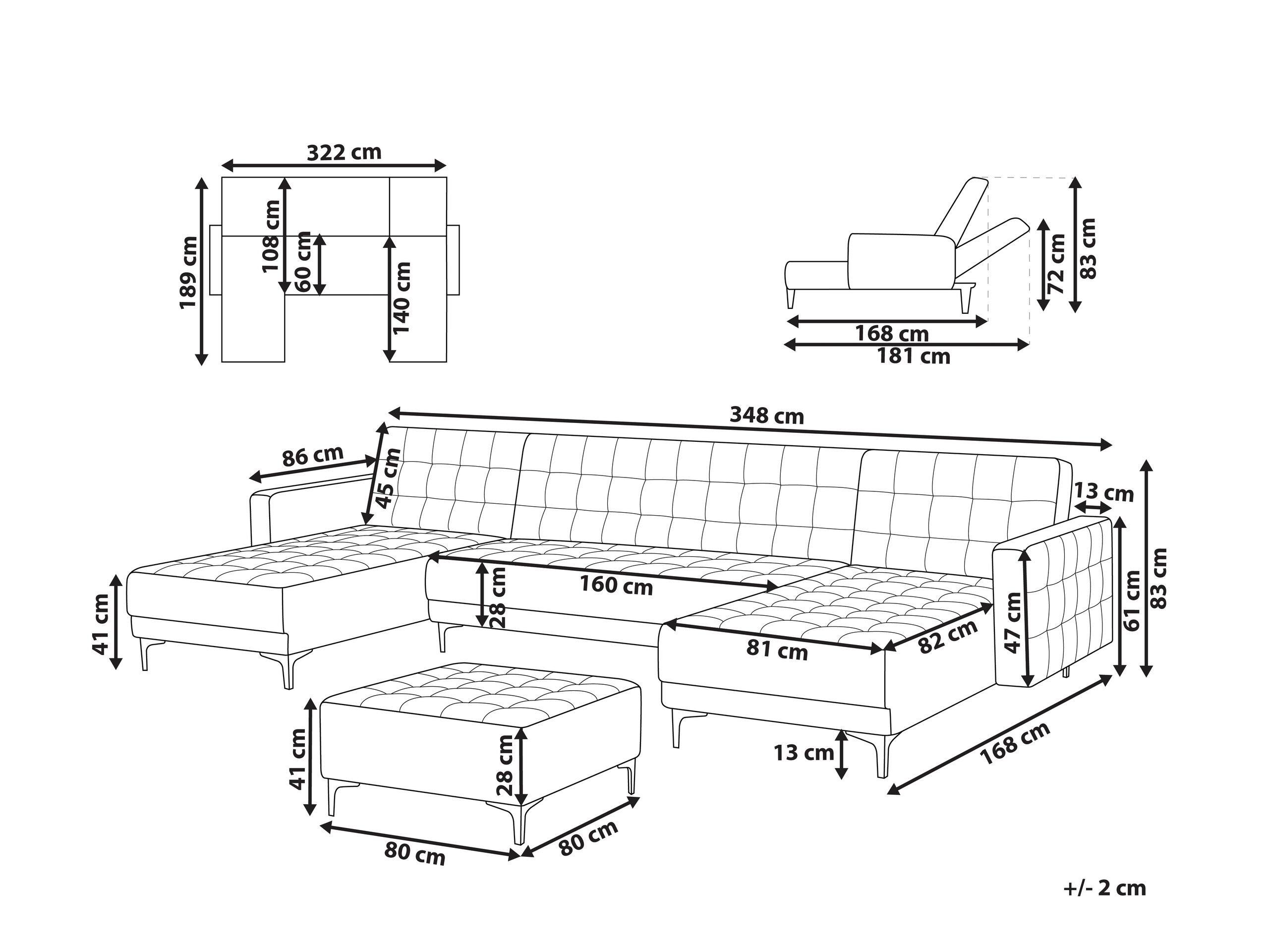 Beliani U-förmiges Sofa mit Ottomane aus Samtstoff Modern ABERDEEN  