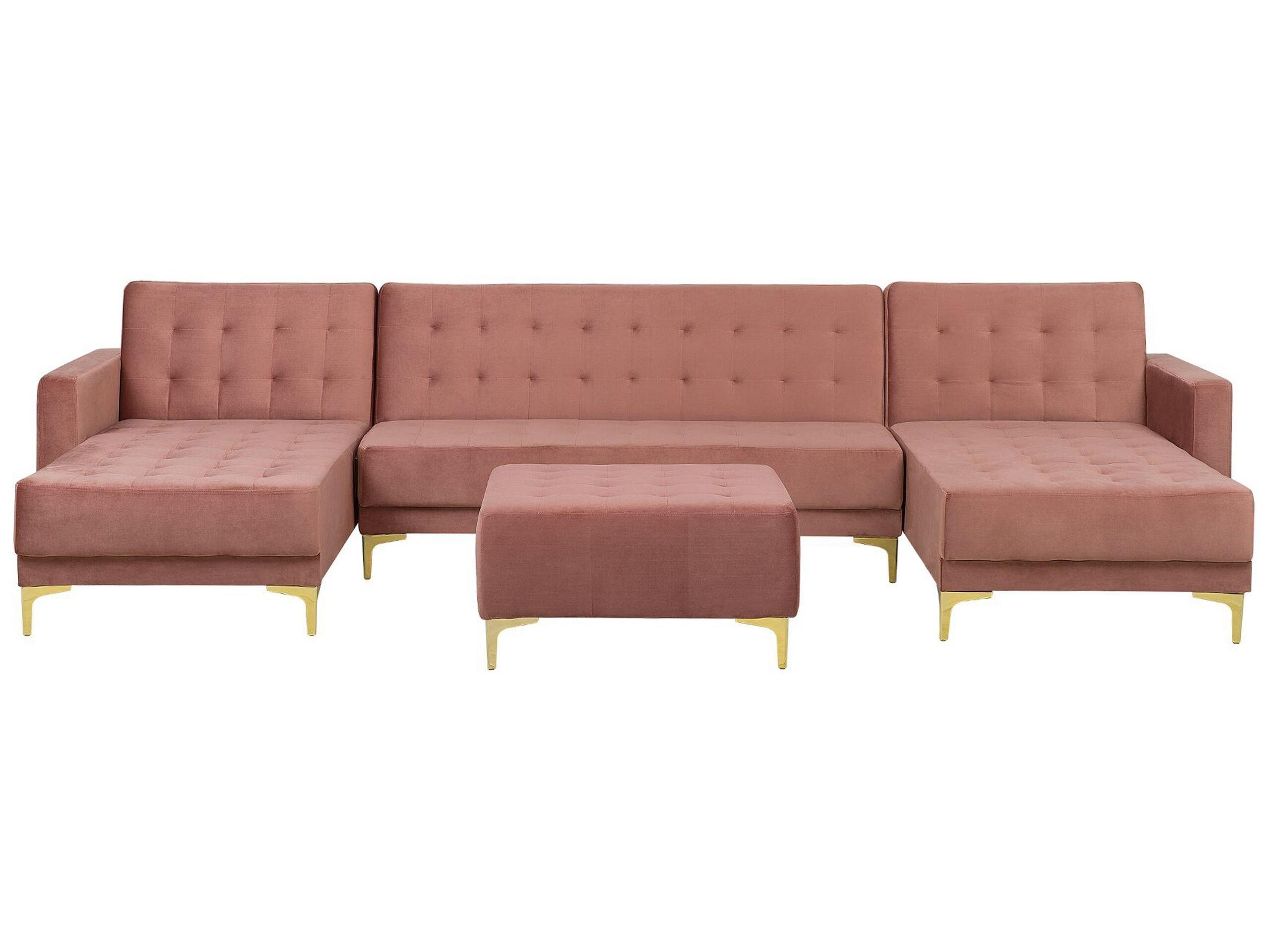 Beliani U-förmiges Sofa mit Ottomane aus Samtstoff Modern ABERDEEN  