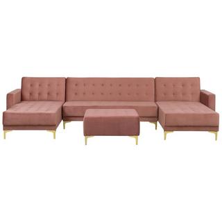 Beliani U-förmiges Sofa mit Ottomane aus Samtstoff Modern ABERDEEN  