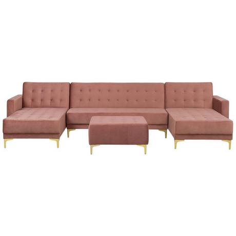 Beliani U-förmiges Sofa mit Ottomane aus Samtstoff Modern ABERDEEN  