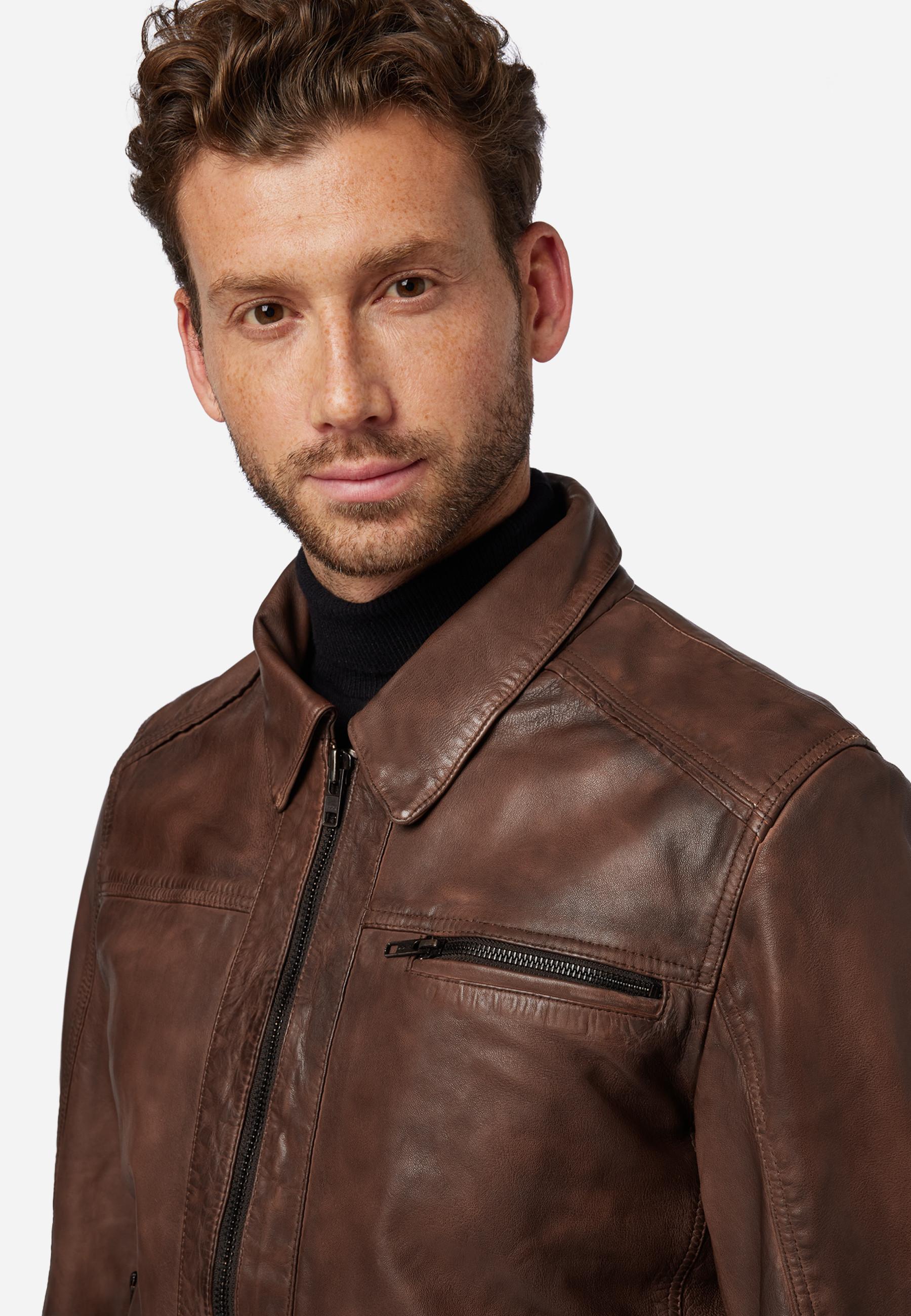 RICANO  Veste en cuir pour homme Shelby - Classique avec col polo 