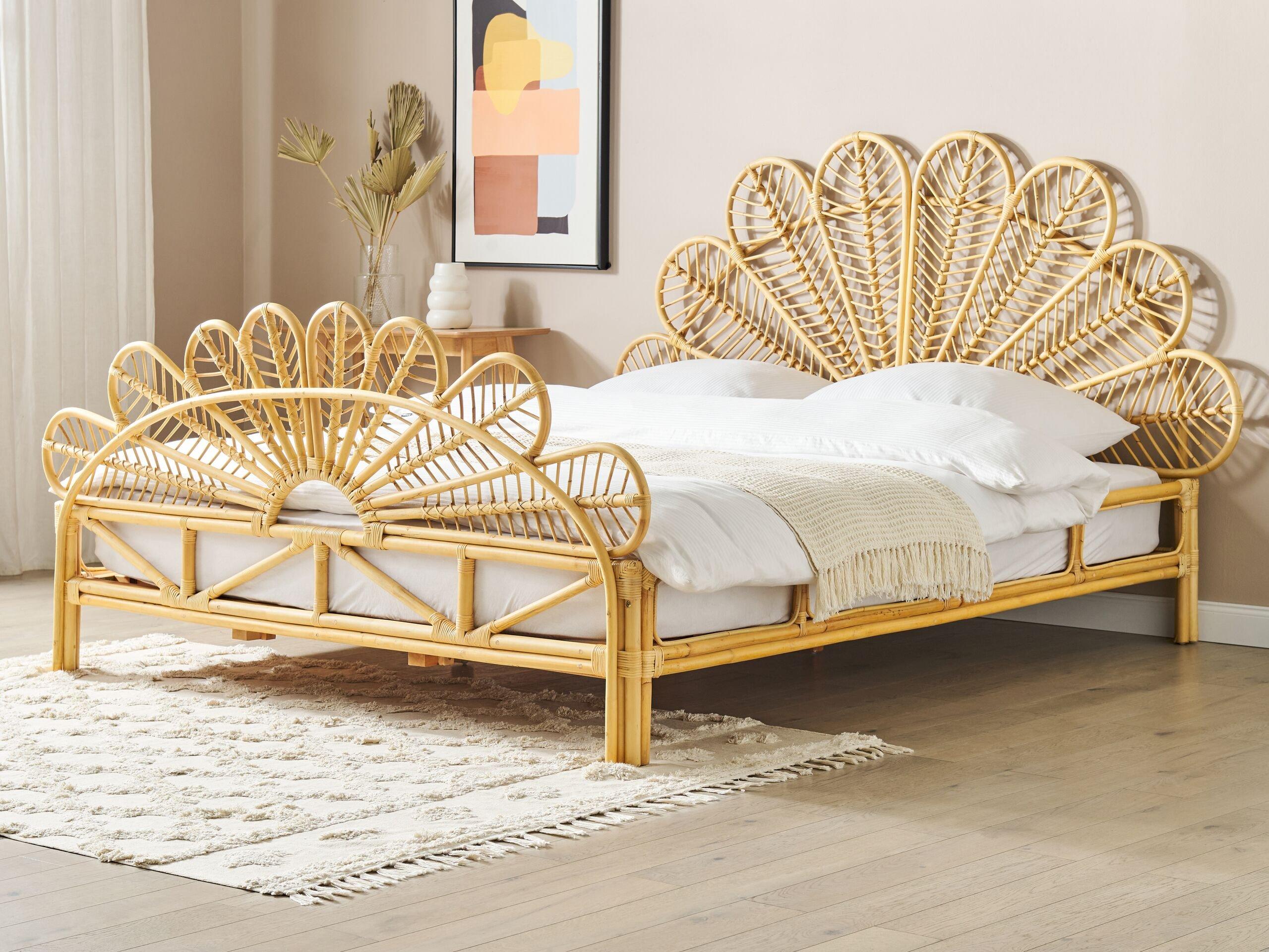 Beliani Bett mit Lattenrost aus Rattan Boho FLORENTINE  