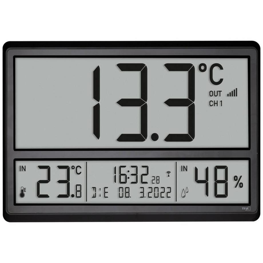 Digitale XL-Funkuhr mit Aussentemperatur und Raumklima