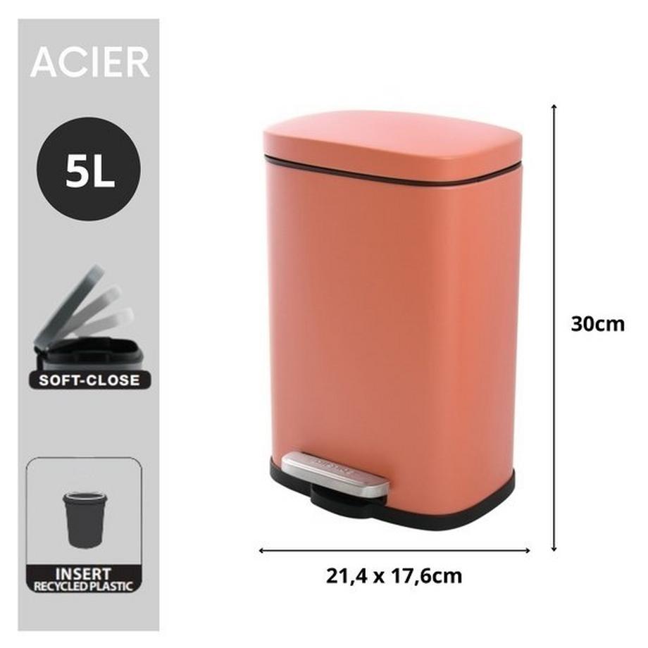 spirella Pattumiera da bagno a pedale Acciaio AKIRA 5L Terracotta Opaca  
