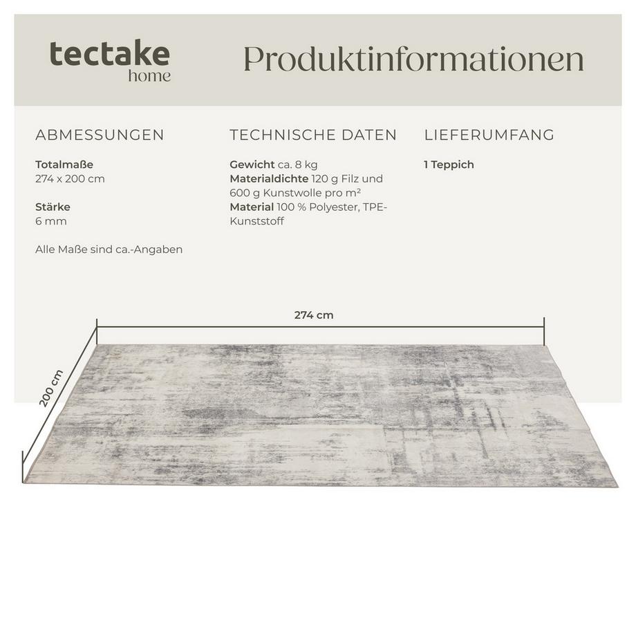 Tectake Tapis design vintage à poils courts NADIRA en laine synthétique et feutre  