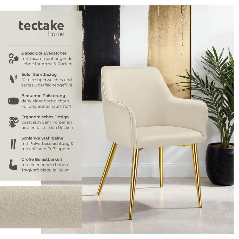 Tectake Armlehnstuhl Avane  in Samtoptik, gepolstert durchgehende Lehne  