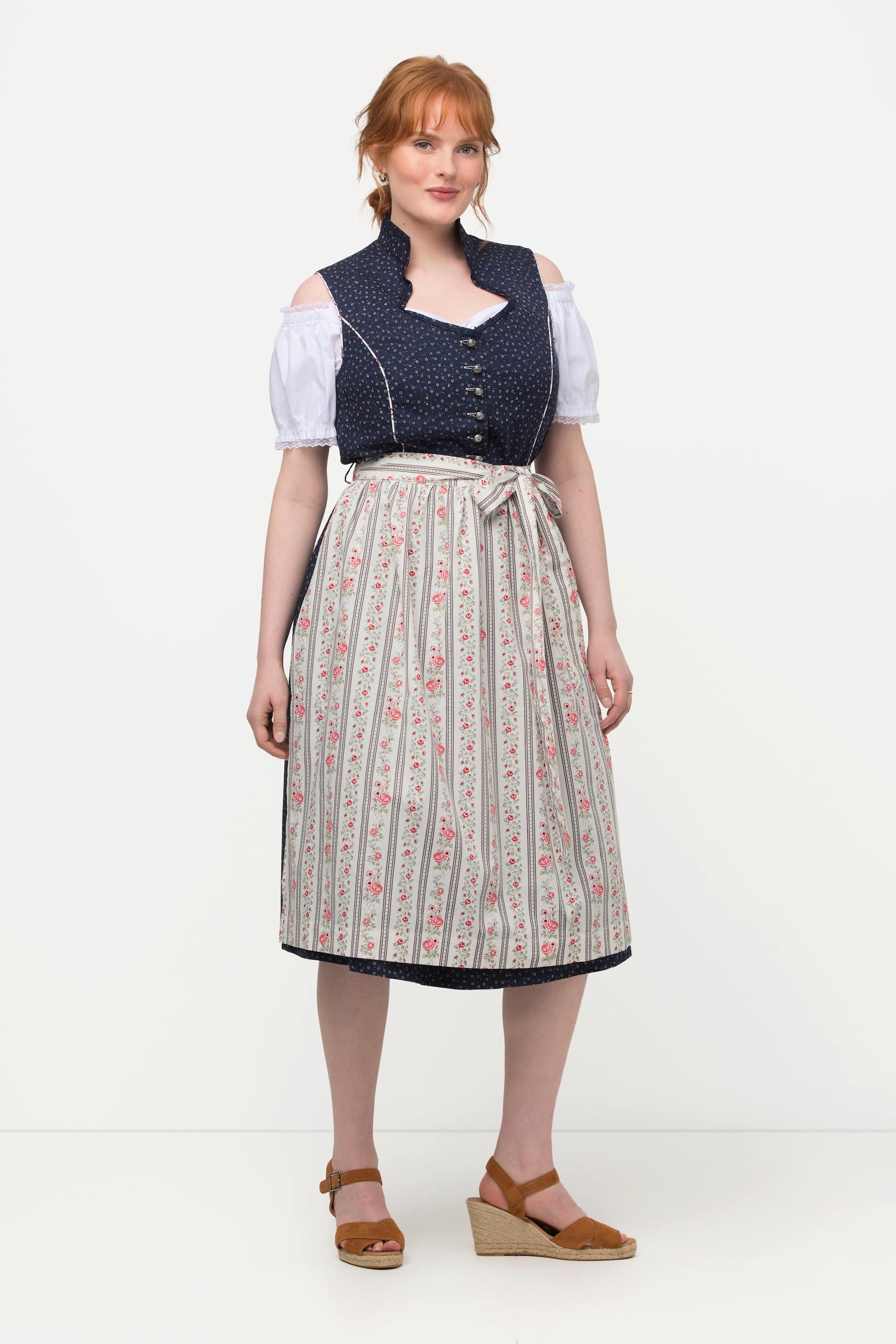 Ulla Popken  Dirndl, Herzausschnitt, Schmuckknöpfe, ärmellos 