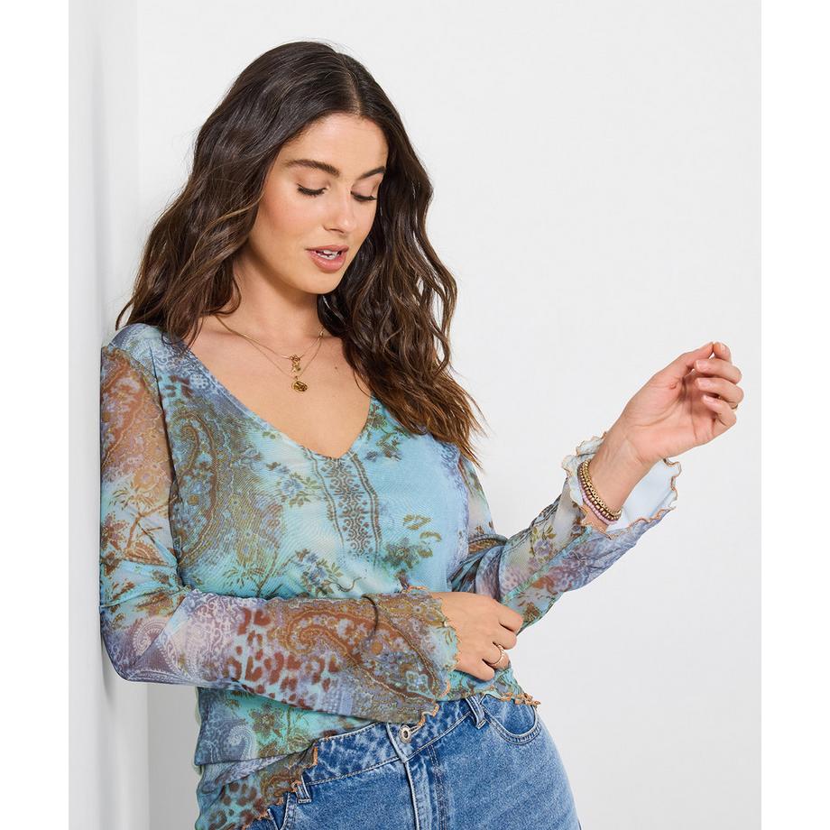 Joe Browns Top a maniche lunghe in rete stampa animalier  