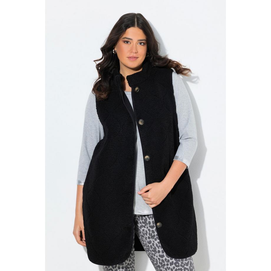 Ulla Popken Veste sans manches en polaire bouclée Col montant Coupe évasée  