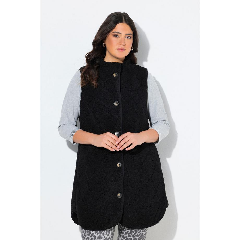 Ulla Popken Veste sans manches en polaire bouclée Col montant Coupe évasée  