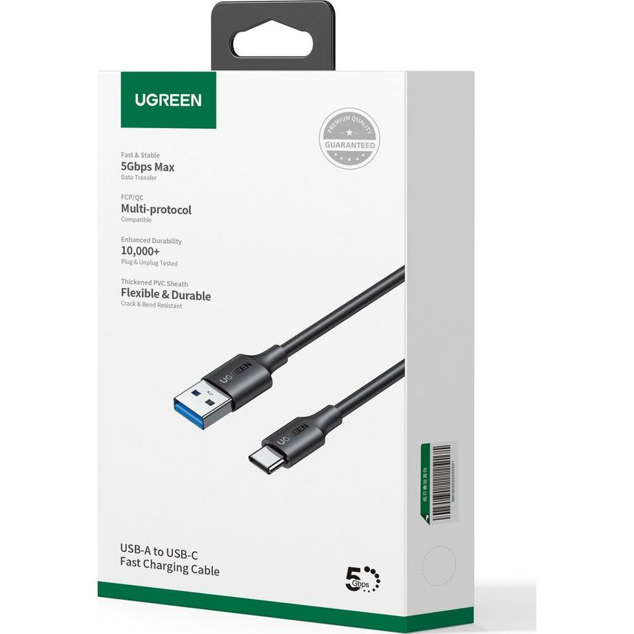 UGREEN  Ugreen USB-A 3.0-zu-USB-C-Kabel 3A, 1 m – Schwarz 