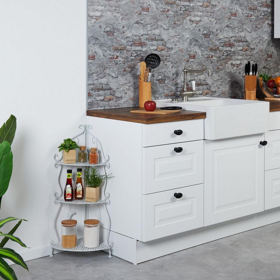 B2X  Étagère d'angle en métal blanc avec 3 étagères 