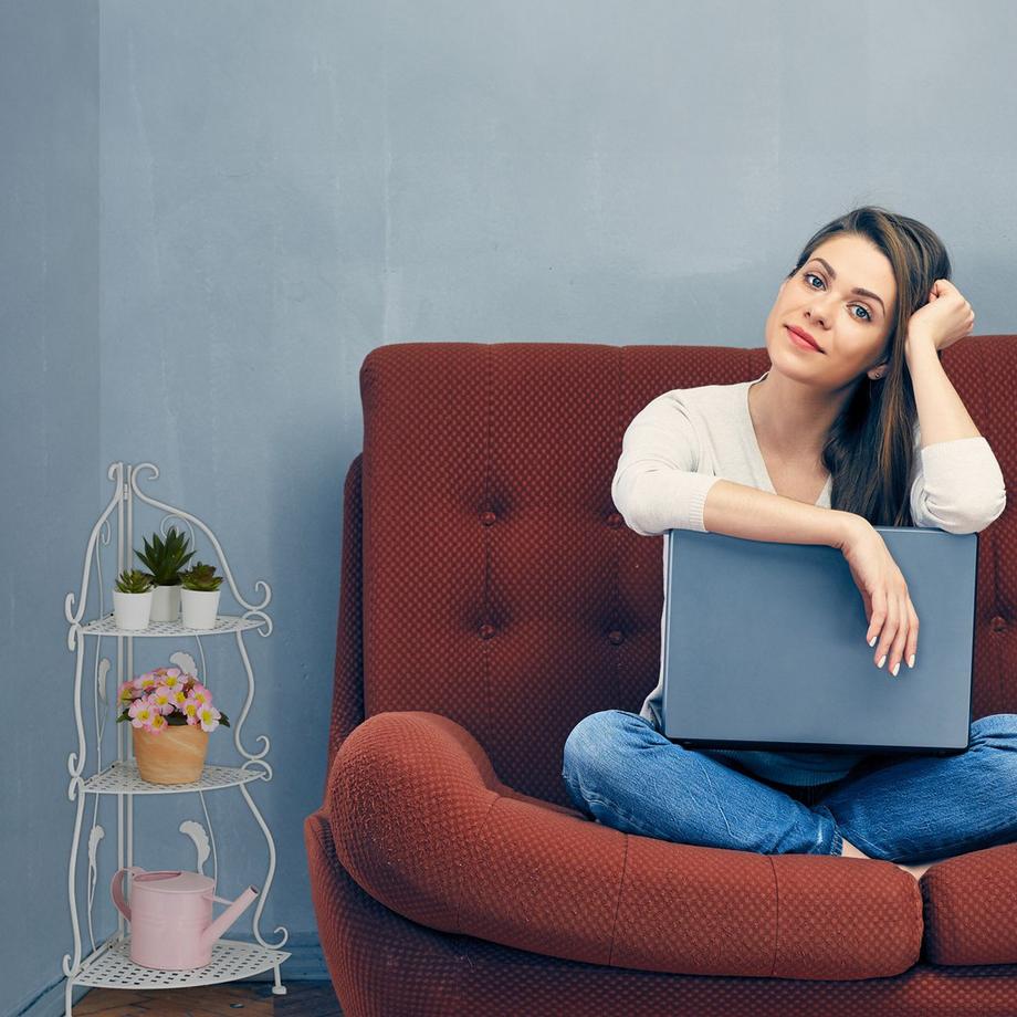 B2X  Étagère d'angle en métal blanc avec 3 étagères 