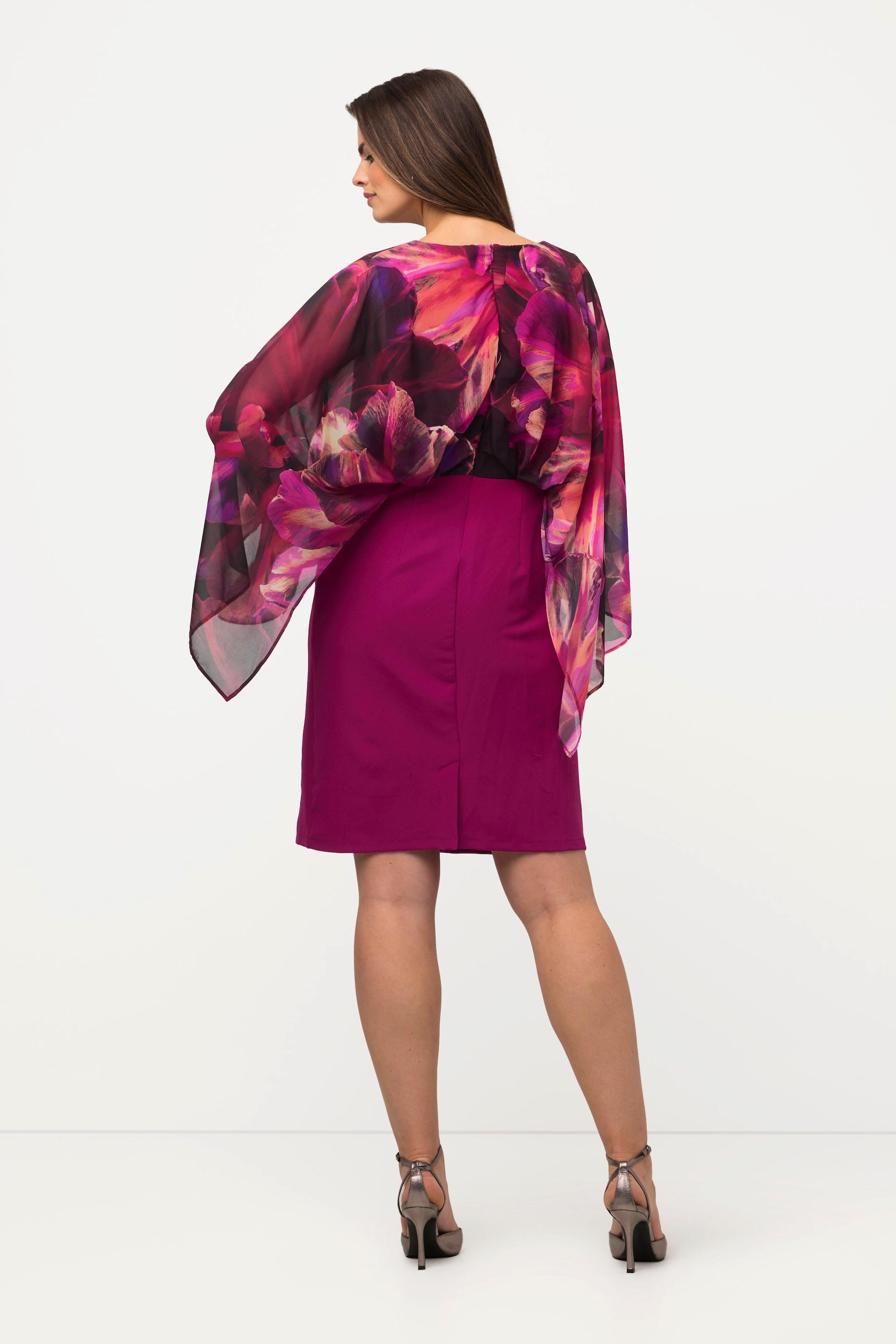 Ulla Popken  Abito con fiori, maniche di chiffon, scollo a V e maniche lunghe 