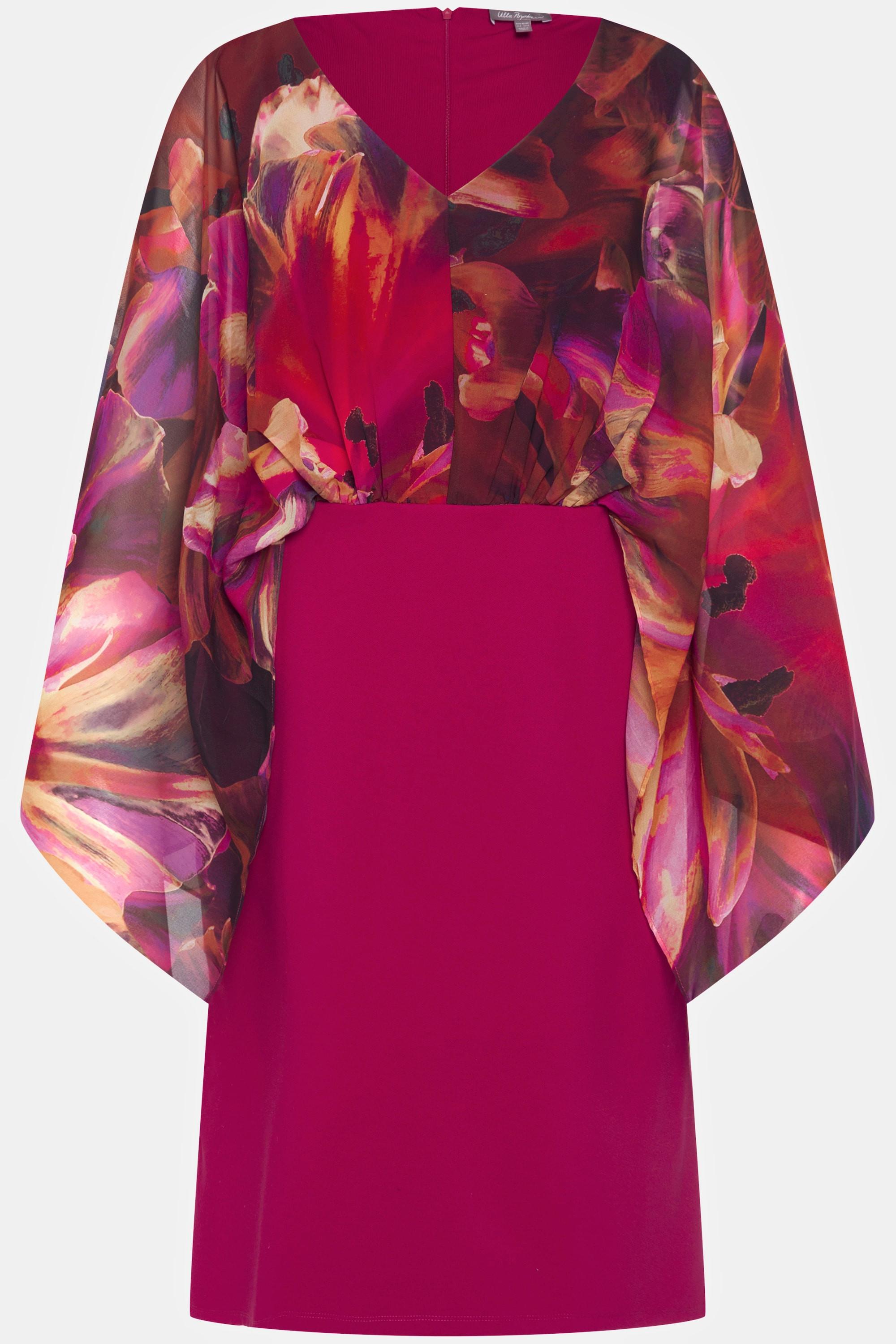 Ulla Popken Abito Fiori Maniche Chiffon Scollo V Maniche Lunghe  