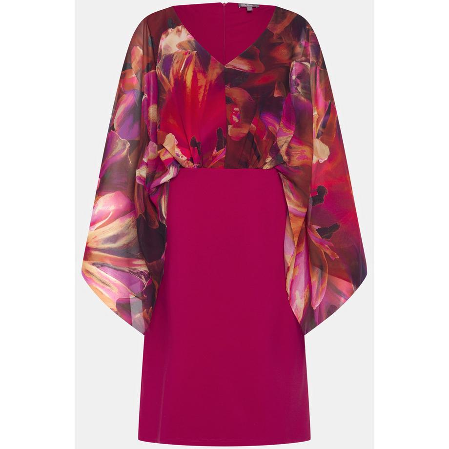 Ulla Popken Abito Fiori Maniche Chiffon Scollo V Maniche Lunghe  