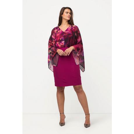 Ulla Popken Abito Fiori Maniche Chiffon Scollo V Maniche Lunghe  