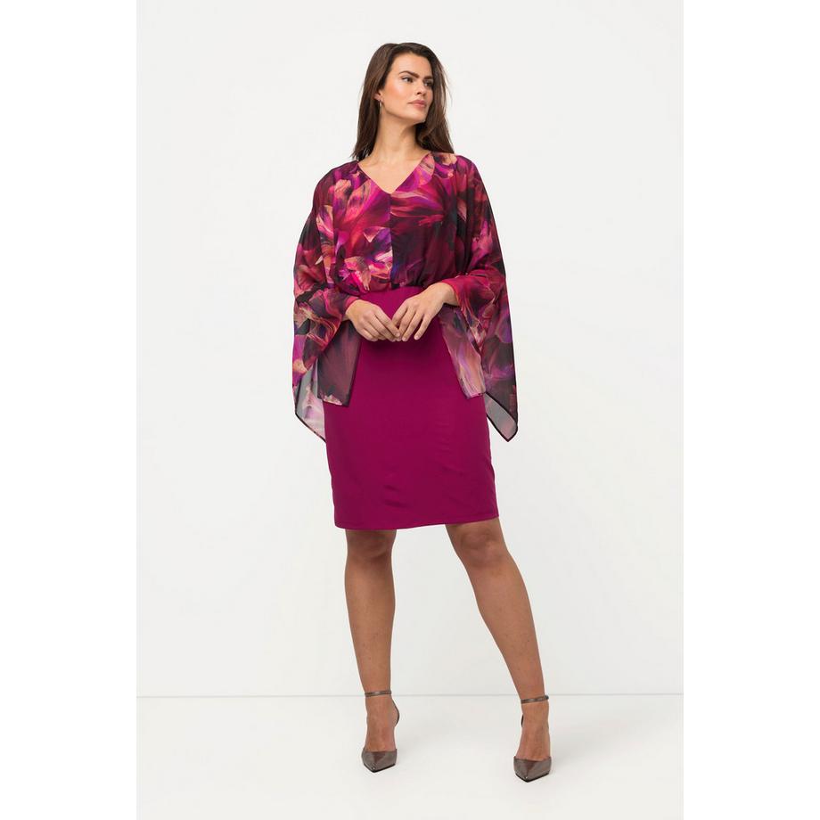 Ulla Popken Abito Fiori Maniche Chiffon Scollo V Maniche Lunghe  