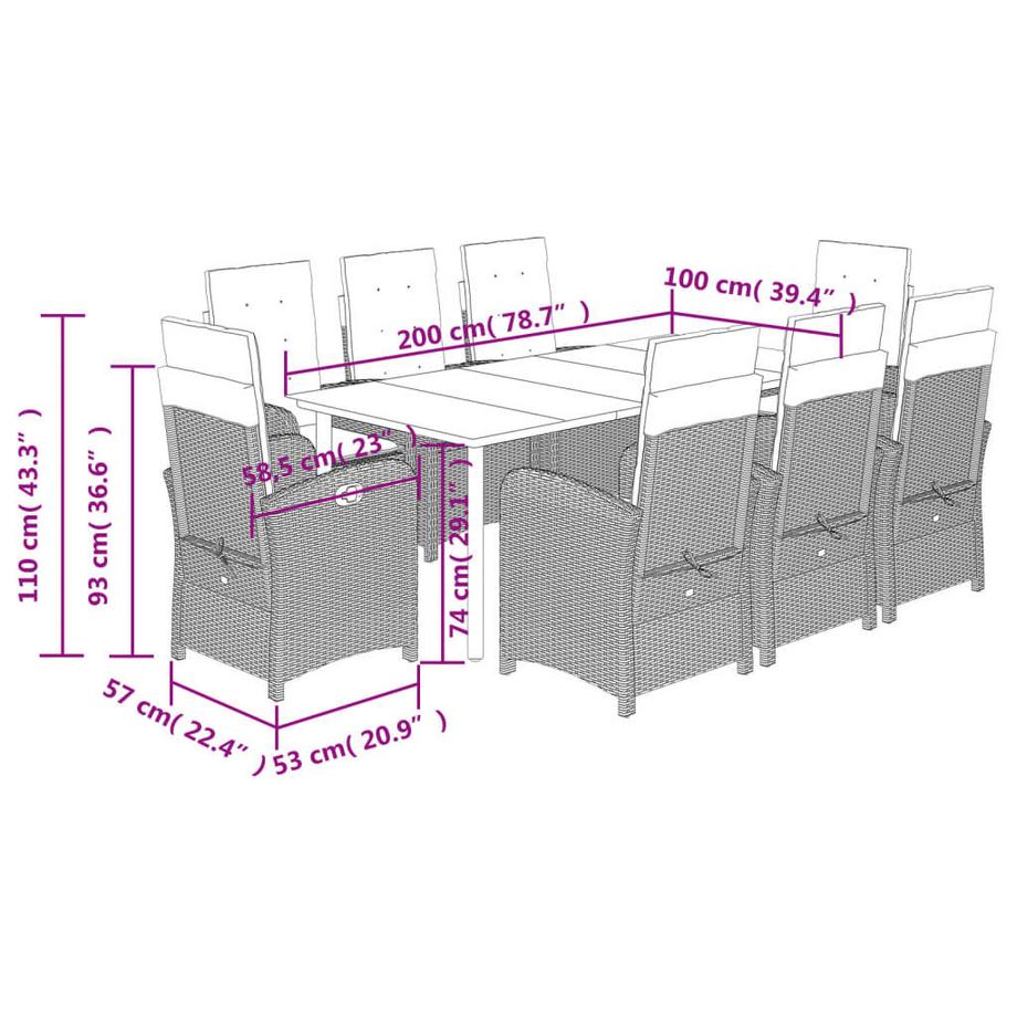 VidaXL set da pranzo da giardino Polirattan  